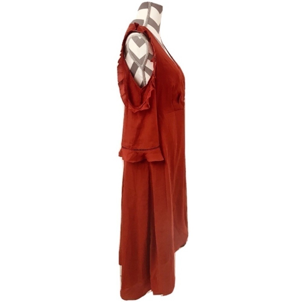 NWT - Aqua Cold Shoulder Ruffle Dress Burnt Orange High Low Wedding Guest Fall - Picture 6 of 10